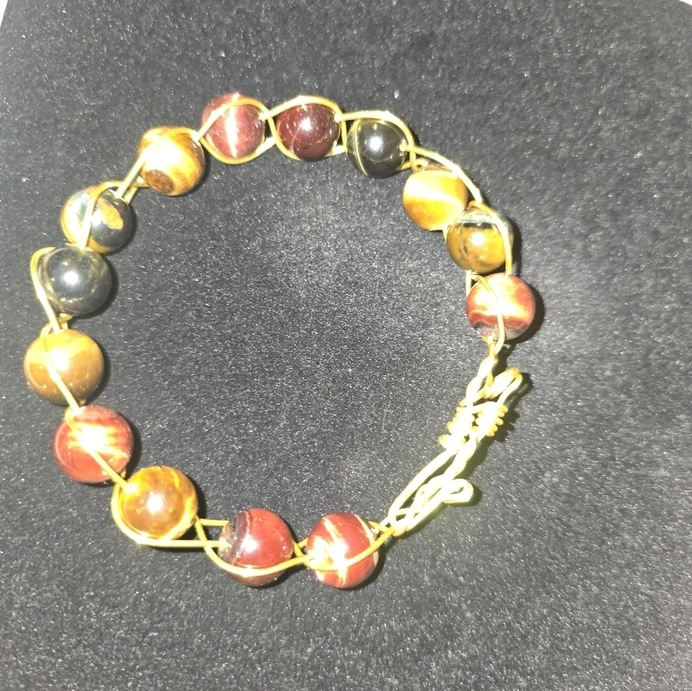 Spiritual Tiger EyeGold Wire Wrapped Stone Bracelet